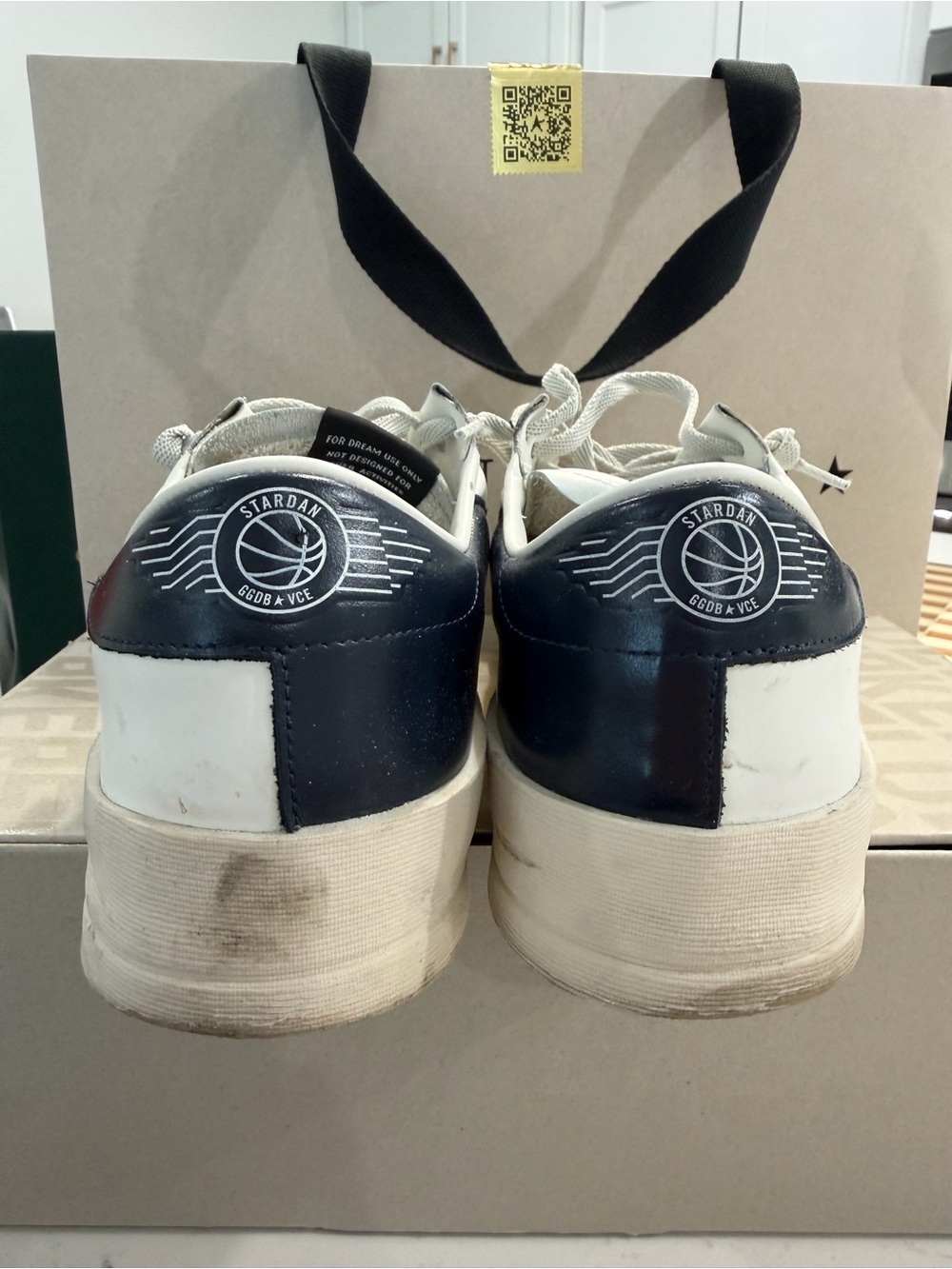 Golden Goose StarDan White Leather Low-Top Sneakers with Gray Star and Navy Heel - Picture 4 of 8